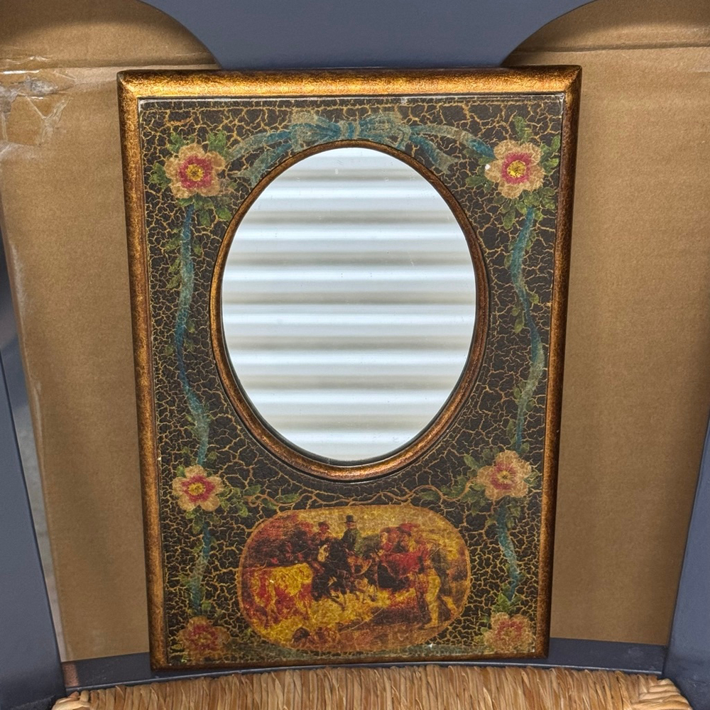 Decorative Oval Mirror with a Hand-painted, Crackled Finish Frame